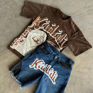Fabricant sur mesure de vêtements vintage, t-shirts et jorts personnalisés avec impression en relief pour hommes, ensembles pour hommes au design délavé - Product Image 1
