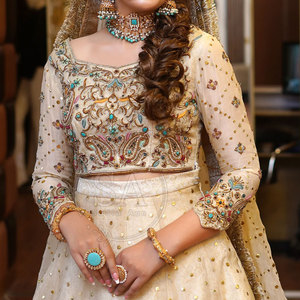 Lehenga nupcial bordado, vestido de novia largo hasta el suelo, de seda/tela de red, con espalda con cordones, atuendo de fiesta elegante para recepción, estilo étnico tradicional. - Product Image 6