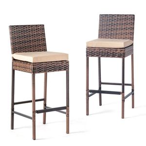 Set of 2 Outdoor Barstools Patio Wicker Chairs with Cushions and Footrests for Porch or Backyard Rooftop Living - Product Image 5