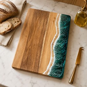 Planche à charcuterie ronde en bois naturel et résine, épaisseur 1,5 cm, avec poignée, passe au lave-vaisselle, pour restaurants, hôtels, cafés, maison - Product Image 5