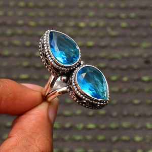 Handmade IGI Certified Luxury Blue Topaz <b>Ring</b> 925 Sterling Silver Multi Stone Natural Gemstone <b>Rhodium</b> Plated Jewelry for Women - Product Image 5