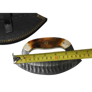 Couteaux Ulu professionnels en acier Damas forgé à la main, avec manche en bois, lames fixes OEM. - Product Image 3