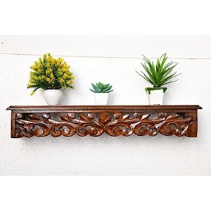 Estante de Pared Tallado Tradicional de Madera de Mango |   Estante Flotante Decorativo con Funciones de Almacenamiento para Sala de Estar, Venta al por Mayor - Product Image 6