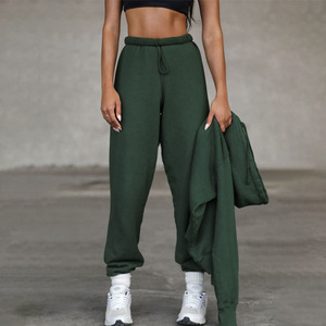 Men's Dark Green Elastic Waist Drawstring Knitted Sweatpants Casual Loose Fit Midweight Plain Dyed <b>Pants</b> - Product Image 4