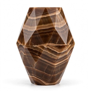 Brown Onyx <b>Stone</b> <b>Vase</b> Faceted Geometric Carved <b>Decorative</b> Sculpture <b>for</b> HomeOnyx Angular Jewel Cut <b>Vase</b> Handmade Faceted - Product Image 1