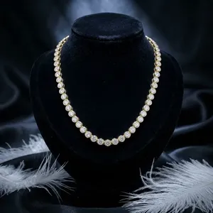 Collier pour femme en or massif 18 carats avec diamant synthétique taille brillant couleur D certifié IGI, plaqué or, style hip-hop classique, pour mariage - Product Image 1