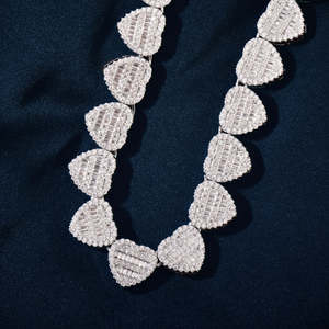 Collar de Plata de Ley S925 con Diamantes Moissanite VVS, Certificado por IGI, Corte Baguette, Forma de Corazón, Cadena de Eslabones, Estilo Hip Hop, Joyería Iced Out - Product Image 1