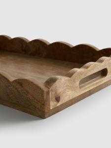 Handcrafted Rectangular Wooden Elevated Serving Tray with <b>Solid</b> Natural <b>Wood</b> Display Riser for Kitchen Tabletop Counter Use - Product Image 6