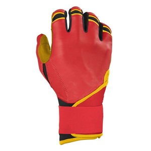 <b>Red</b> Leather Batting <b>Gloves</b> with Yellow Trim Durable Pull On Closure for Training Unisex Adult - Product Image 3
