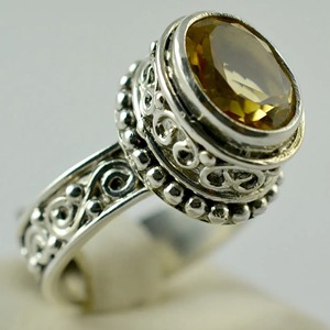 Citrine 925 Sterling Silver <b>Boho</b> Statement Promise <b>Ring</b> for Women Yellow Gemstone 8 mm Round November Birthstone Month - Product Image 3