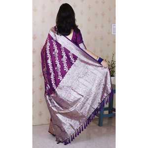 Sari de soirée en soie douce violette Elite Weaves Banarasi Jaal Meenakari Zari tissé 650g - Product Image 4