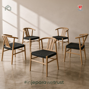 Handmade Teak Wood Dining <b>Chair</b> with <b>Black</b> Woven Seat Modern Horeca Cafe Restaurant Furniture Supplier Indonesia - Product Image 1