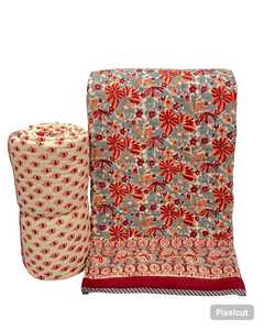 Soft Cotton Floral Printed <b>Quilted</b> Bedding Reversible <b>Throw</b> Medium Weight Breathable Woven Style Jaipur Rajai Decorative Cover - Product Image 2