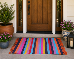 Tapis de porte extérieur rectangulaire rayé en jute tressé, avec envers antidérapant en caoutchouc, style ferme, tissage plat, idéal pour la cuisine - Product Image 3