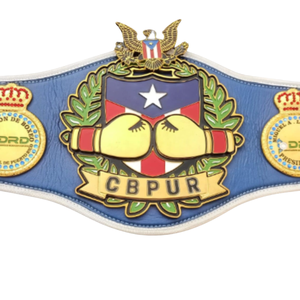 CBPUR <b>Boxing</b> Championship Belt Blue Leather Design with Golden <b>Boxing</b> Gloves and Puerto Rico Crest - Product Image 2