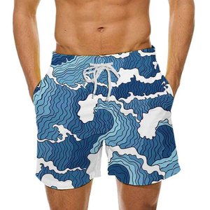 Short de bain pour homme à imprimé vagues océaniques bleues - Short de bain à séchage rapide avec motif de vagues japonaises Hokusai pour homme - Product Image 2