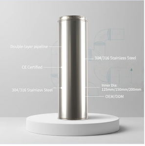 Tuyau de cheminée en acier inoxydable à double paroi isolé sur mesure 0,5M-1M avec amortisseur <span class=keywords><strong>et</strong></span> revêtement noir miroir, fixation Twist-lock pour foyer <span class=keywords><strong>et</strong></span> poêle - Product Image 1