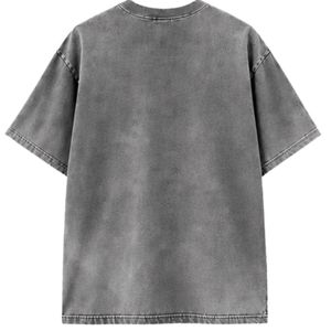 T-shirt en coton gris délavé vintage, coupe oversize, avec logo brodé sur la poitrine, unisexe, style streetwear - Product Image 2