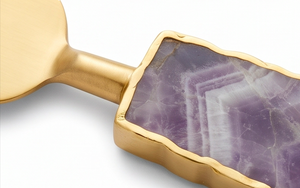 <b>Cheese</b> <b>Knife</b> <b>Set</b> With Purple Stone Handles Gold Finish Stainless Steel Blades Durable Kitchen Utensils For <b>Cheese</b> Serving - Product Image 2