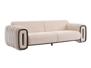 Ensemble de canapés de luxe en teck massif, canapé incurvé moderne en bouclette crème 3+2+1 places, table basse, mobilier de salon pour villa - Product Image 2