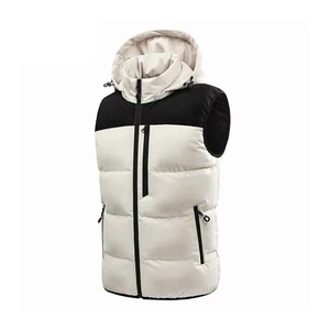 Gilet matelassé sans manches pour homme en laine noire écologique avec capuche, fermeture éclair frontale, décontracté, épais et chaud, coupe classique - Product Image 4