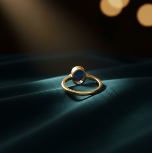 แหวนรูปไข่สีน้ำเงิน US 6 ขนาด 10x12 มม. น้ำหนัก 8 กรัม เงินแท้ 925 ชุบทอง 18K แหวนค็อกเทล แหวนสเตทเมนท์ งานแฮนด์เมด ของขวัญสำหรับผู้หญิง - Product Image 5