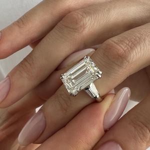 HUGE 8 Carat <b>Emerald</b> Cut F VVS2 Lab Grown Diamond Three Stone <b>Ring</b> , Unique 3 Stone <b>Ring</b> , IGI Certified - Product Image 3