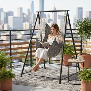 Metal Hammock Chair Stand with <b>Swing</b> Chair 112*113*180CM for Outdoor Patio Living Room <b>Bedroom</b> & Hotel - Product Image 5
