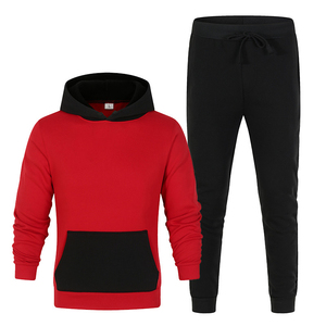 Conjunto Deportivo Unisex con Capucha en Negro y Azul, Sudadera Larga Informal, Pantalones Deportivos con Cordón, Color Sólido, Algodón/Poliéster - Product Image 3