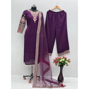 Conjunto de fiesta elegante para mujer con Plazzo y Dupatta Traje único y elegante - Product Image 2