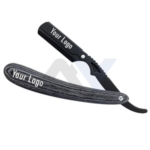 Rasoir professionnel en acier inoxydable avec manche en bois, rasoir à lame droite avec verrouillage pivotant, logo personnalisé, rasoir à six lames - Product Image 1