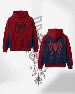 Sweat à capuche unisexe en polaire rouge avec logo araignée et poche pour un usage décontracté - Product Image 3