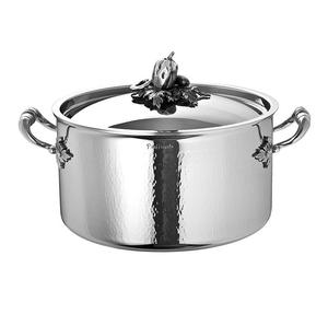 Casserole classique en acier inoxydable avec couvercle et poignées en aluminium, ustensile de cuisine traditionnel fait main pour restaurant et usage domestique - Product Image 1