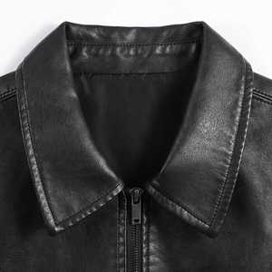 Men's PU Leather <b>Jacket</b> <b>Short</b> <b>Sleeved</b> Leather Zipper Men'S Casual <b>Short</b> <b>Sleeved</b> Leather <b>Jacket</b> Retro American Loose Black Shirt - Product Image 3