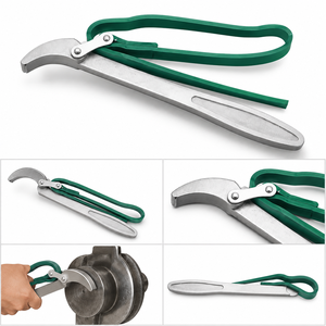 Clé à filtre robuste avec sangle réglable verte et poignée en acier argenté pour filtres à huile, raccords de tuyauterie, plomberie automobile - Product Image 2