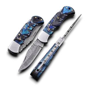 Cuchillo Plegable de Bolsillo Hecho a Mano de Acero de Damasco de Grado Industrial, Diseño Novedoso 2026, Punta Caída, Mango Cómodo de Madera Pakka Esculpida - Product Image 1