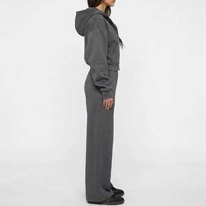 Women Hooded <b>Zip</b>-Up Sweatshirt <b>Jogger</b> Set Loose Fit Full Sleeve Solid Color Casual Tracksuit Side <b>Pockets</b> Custom Printed Logo - Product Image 4
