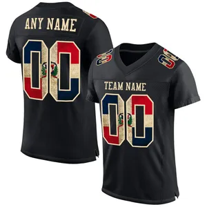 Maillot de football personnalisé noir à col en V avec motif drapeau imprimé par sublimation, maille respirante, vêtements de sport pour hommes adultes - Product Image 1
