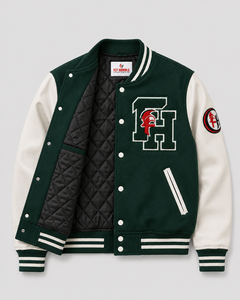 Fly Humble <b>Men's</b> Varsity <b>Jacket</b> Green <b>White</b> Embroidered Letter Patch Style Winter Waterproof Breathable Streetwear Best Selling - Product Image 2