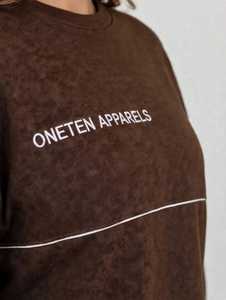 Ensemble de survêtement pour femme ONETEN APPARELS, col rond, marron, manches longues, coupe ample, décontracté, automne, 2 pièces - Product Image 4