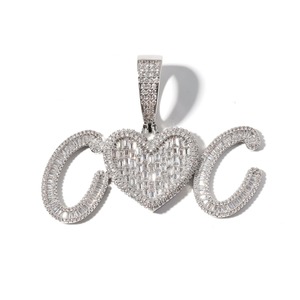 Collier pendentif cœur en diamant taille baguette plaqué argent, breloques raffinées pour hommes et femmes, style hip-hop glacé pour soirée - Product Image 4