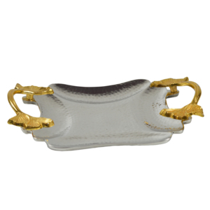 Gold Painted Serving Platters With Handle Dessert Dishes <b>Dinner</b> <b>Tray</b> Square Plate Fresh Metal For Restaurant Serving <b>Trays</b> - Product Image 4