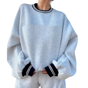 Sweat-shirts décontractés à col ras du cou, coupe oversize, épaules tombantes, en molleton de coton épais, rayés, pour femmes, vente en gros - Product Image 6