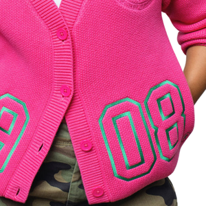 Women's Pink 1908 Embroidered Knit <b>Cardigan</b> Long Sleeve Button Front Sweater Classic Casual Sorority Fashion Custom Logo - Product Image 6