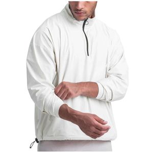 Men's <b>White</b> <b>Quarter</b> <b>Zip</b> Pullover Windproof Woven Spandex/Polyester Casual Stand Collar Loose Fit Solid Design Spring/Autumn Wear - Product Image 2
