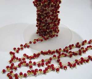 Chaîne de perles pendantes en quartz hydrofuge facetté, perles rondelles de corail rouge 3 mm, vendues au mètre - Product Image 6