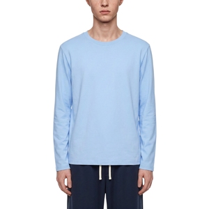 เสื้อยืดคอกลมแขนยาวสีฟ้าสำหรับผู้ชาย ผ้าฝ้ายเรียบง่าย สไตล์ลำลอง ขายส่ง เสื้อเปล่า - Product Image 1