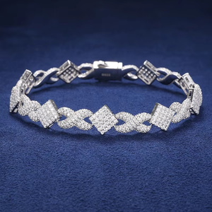 Iced <b>Solid</b> <b>Gold</b> 11mm Infinity Square Link Chain Heavy <b>Gold</b> Lab Grown Diamond XO Link Bracelet Luxury IGI Certified Anniversary - Product Image 1