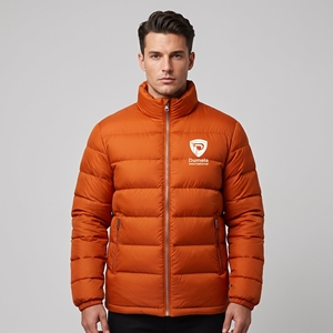 Chaqueta Acolchada Naranja para Hombre, Cuello Alto, Cierre de Cremallera, Resistente al Viento, Ropa Casual de Invierno, Color Sólido, Relleno de Poliéster - Product Image 3