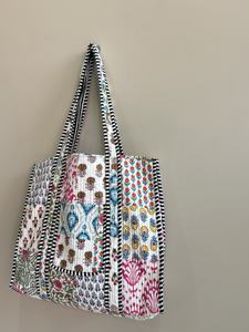 Quilted Patchwork <b>Tote</b> <b>Bag</b> Large Vintage Bohemian Style Shoulder Shopping <b>Bag</b> Textile Material Top Handle Design 100% - Product Image 3
